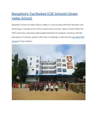Bangalore's Top-Ranked ICSE Schools!-(Green Valley School)