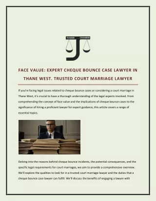 Face Value Expert Cheque Bounce Case lawyer in Thane West Trusted Court Marriage Lawyer