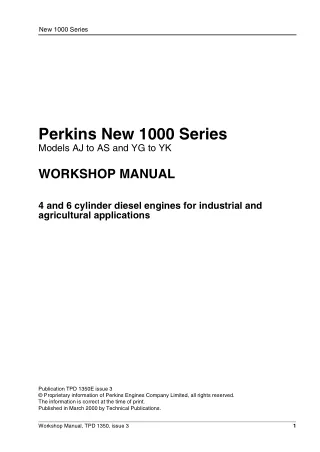 JCB Diesel 1000 Series Engine Model AM Service Repair Manual