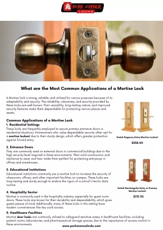 What are the Most Common Applications of a Mortise Lock
