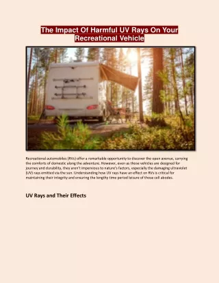 The Impact Of Harmful UV Rays On Your Recreational Vehicle