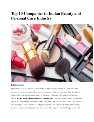 Top 10 Companies in Indian Beauty and Personal Care Industry