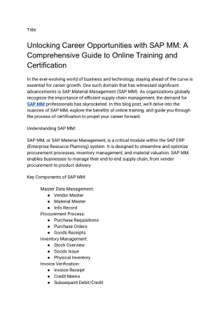 SAP MM Online Training