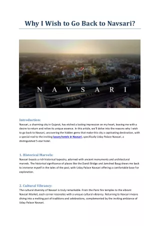 Why I Wish to Go Back to Navsari