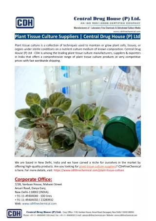 Plant Tissue Culture Suppliers