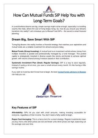 How Can Mutual Funds SIP Help You With Long Term Goals