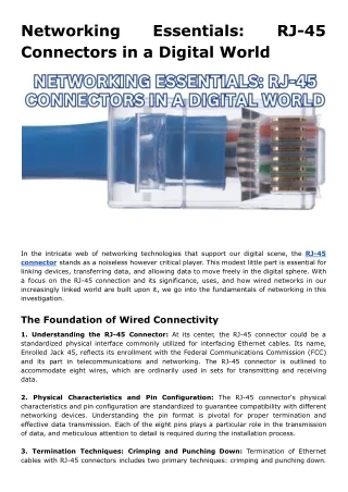 Networking Essentials: RJ-45 Connectors in a Digital World