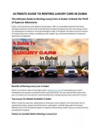 ULTIMATE GUIDE TO RENTING LUXURY CARS IN DUBAI