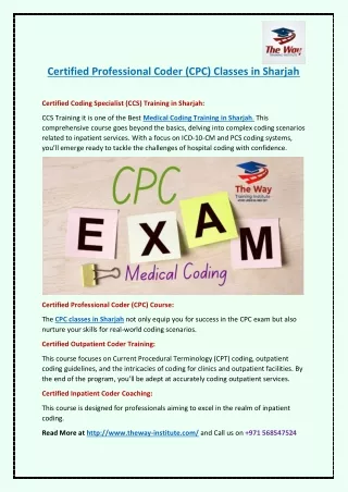 Certified Professional Coder (CPC) Classes in Sharjah