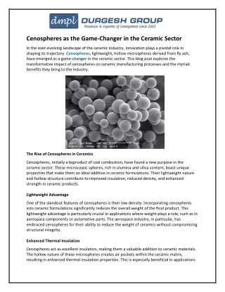 Cenospheres as the Game-Changer in the Ceramic Sector