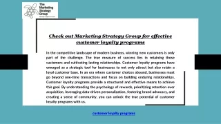 Check out Marketing Strategy Group for effective customer loyalty programs