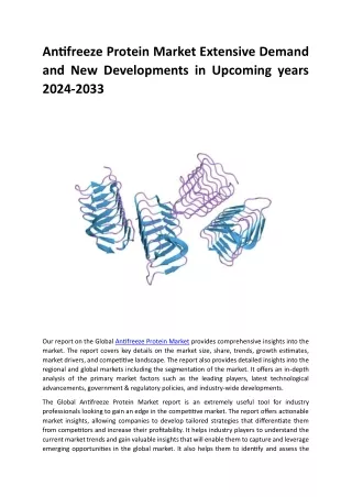 Antifreeze Protein Market Extensive Demand and New Developments in Upcoming years 2024