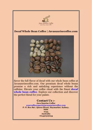 Decaf Whole Bean Coffee  Javasunrisecoffee com