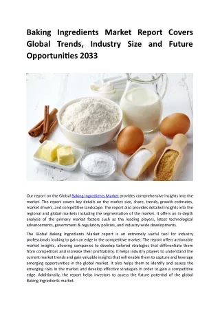 Baking Ingredients Market Report Covers Global Trends