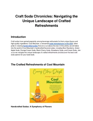 Craft Soda Chronicles: Navigating the Unique Landscape of Crafted Refreshments