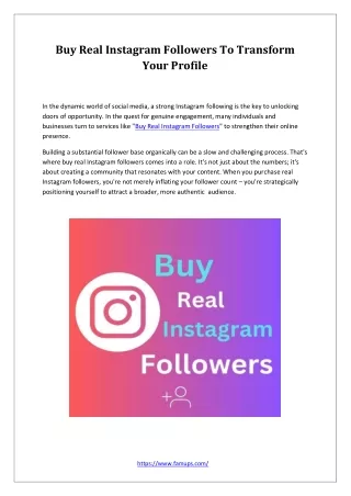 Buy Real Instagram Followers To Transform Your Profile