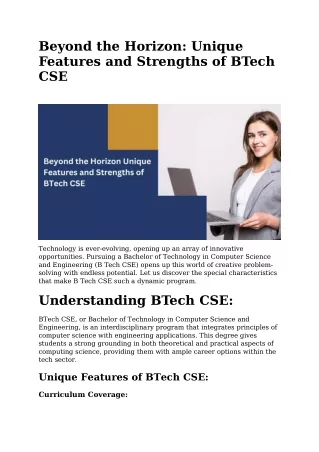 Beyond the Horizon: Unique Features and Strengths of BTech CSE