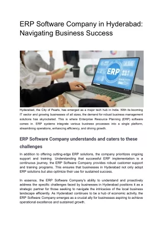 ERP Software Company in Hyderabad_ Navigating Business Success