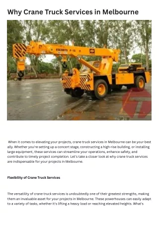 Why Crane Truck Services in Melbourne