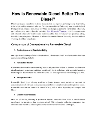 How is Renewable Diesel Better Than Normal Diesel