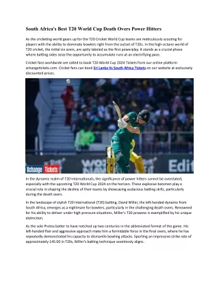 South Africa's Best T20 World Cup Death Overs Power Hitters
