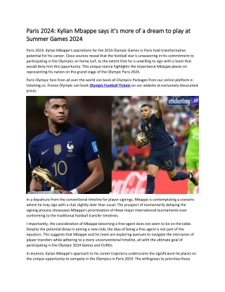 Paris 2024Kylian Mbappe says it's more of a dream to play at Summer Games 2024