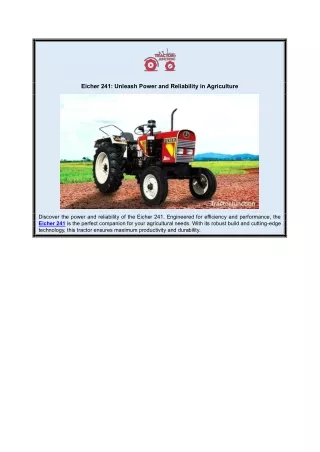 Eicher 241 - Unleash Power and Reliability in Agriculture