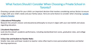 What Factors Should I Consider When Choosing a Private School in Toronto