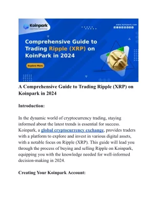 Comprehensive Guide to Trading Ripple on KoinPark in 2024