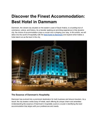 Discover the Finest Accommodation_ Best Hotel in Dammam