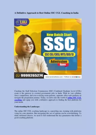 A Definitive Approach to Best Online SSC CGL Coaching in India