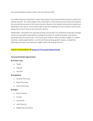 Fluconazole Market Analysis, Share, Size and Forecast 2031