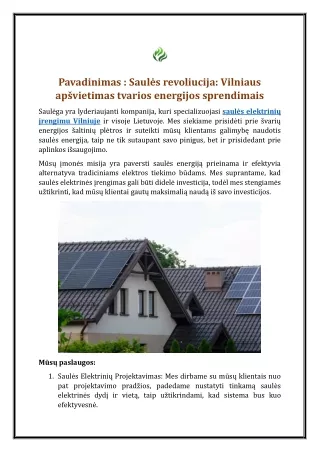 Saulės revoliucija: Vilniaus apšvietimas tvarios energijos sprendimais