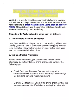 How do I Order Waklert Online Using Cash on Delivery?