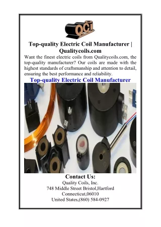 Top-quality Electric Coil Manufacturer Qualitycoils.com