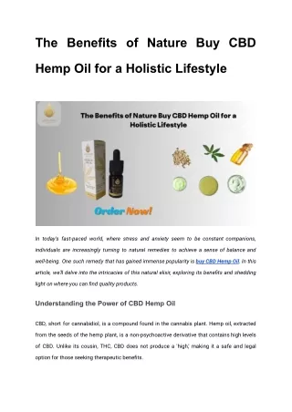 The Benefits of Nature Buy CBD Hemp Oil for a Holistic Lifestyle