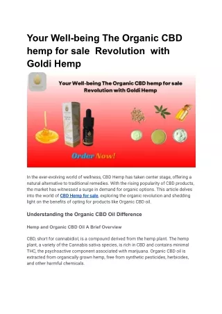 Your Well-being The Organic CBD hemp for sale  Revolution  with Goldi Hemp