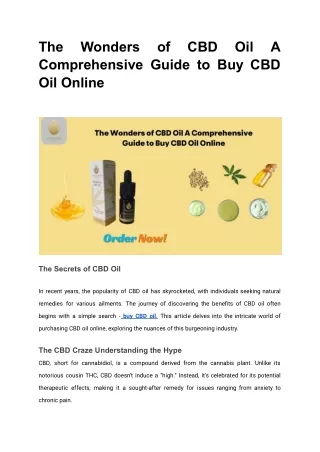 The Wonders of CBD Oil A Comprehensive Guide to Buy CBD Oil Online