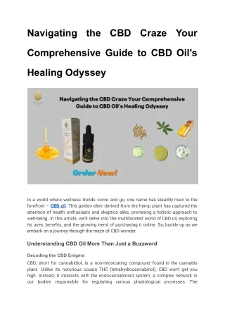 Navigating the CBD Craze Your Comprehensive Guide to CBD Oil's Healing Odyssey