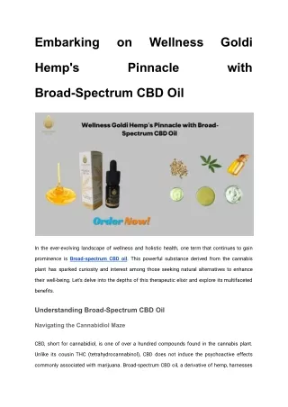 Embarking on Wellness Goldi Hemp's Pinnacle with Broad-Spectrum CBD Oil