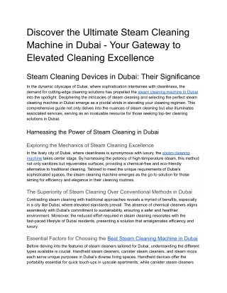 Discover the Ultimate Steam Cleaning Machine in Dubai - Your Gateway to Elevated Cleaning Excellence