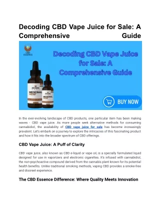 In the ever-evolving landscape of CBD products, one particular item has been making waves - CBD vape juice