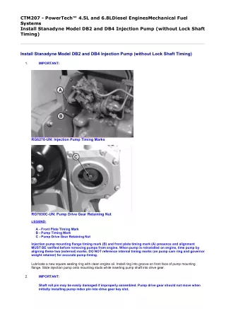 John Deere PowerTech 6.8L Diesel Engines Mechanical Fuel Systems Component Service Repair Technical Manual (CTM207)