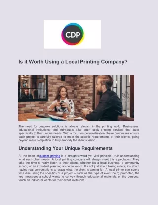 Is it Worth Using a Local Printing Company - CDP Print Management