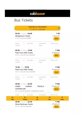 Vadodara to Ahmedabad Bus Price | Vadodara to Ahmedabad Bus ticket