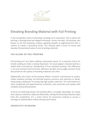 Elevating Branding Material with Foil Printing - Metallic Elephant
