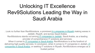 Unlocking IT Excellence Rev9Solutions Leading the Way in Saudi Arabia