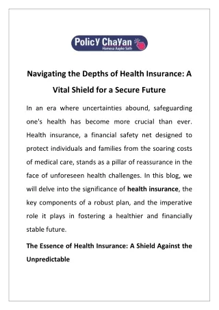 Navigating the Depths of Health Insurance: A Vital Shield for a Secure Future