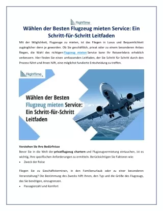 Wählen der Besten Flugzeug mieten Service_Ein Schritt-für-Schritt Leitfaden