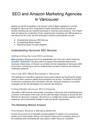 SEO and Amazon Marketing Agencies in Vancouver - Google Docs